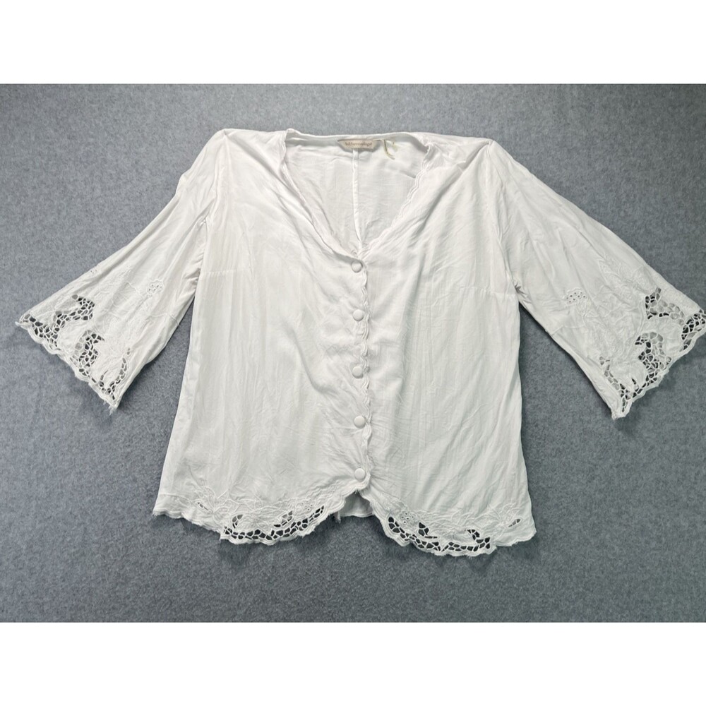Soft Surroundings Button Up Blouse Small White Crochet Details Cottagecore Boho